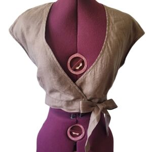 Aritzia Wilfred Aimee Line Wrap Blouse, Size XXS Shortsleeve Crop Wrap V-Neck